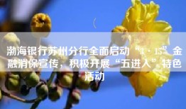 渤海银行苏州分行全面启动“3·15”金融消保宣传，积极开展“五进入”特色活动